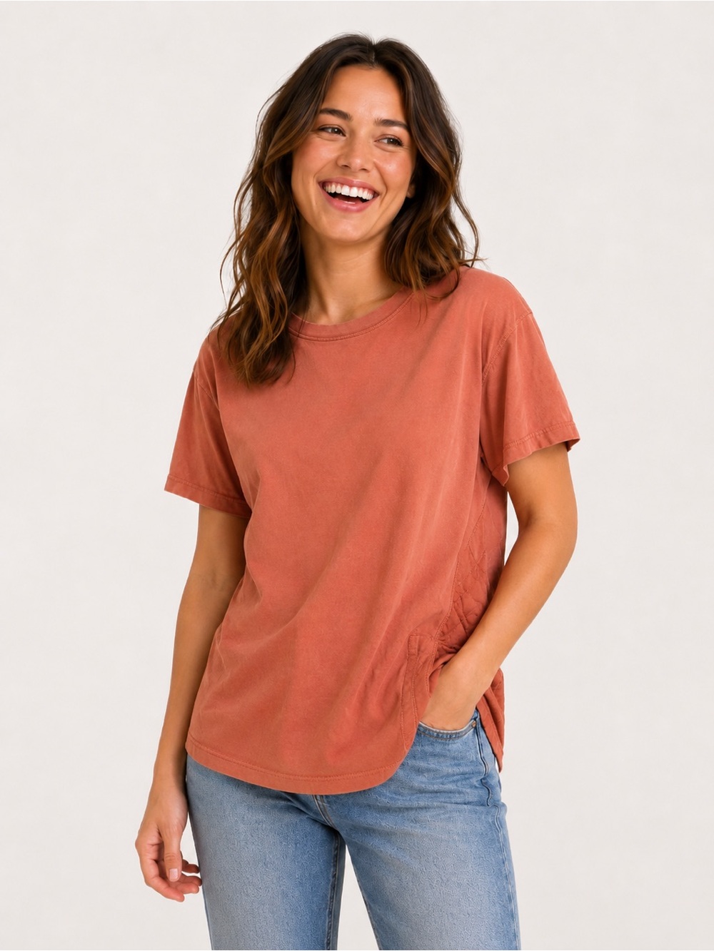 Madewell Short-Sleeve Tee in Terracotta with side detail